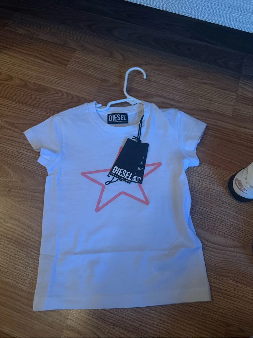 Diesel Kids White Tee with Pink Star Graphic